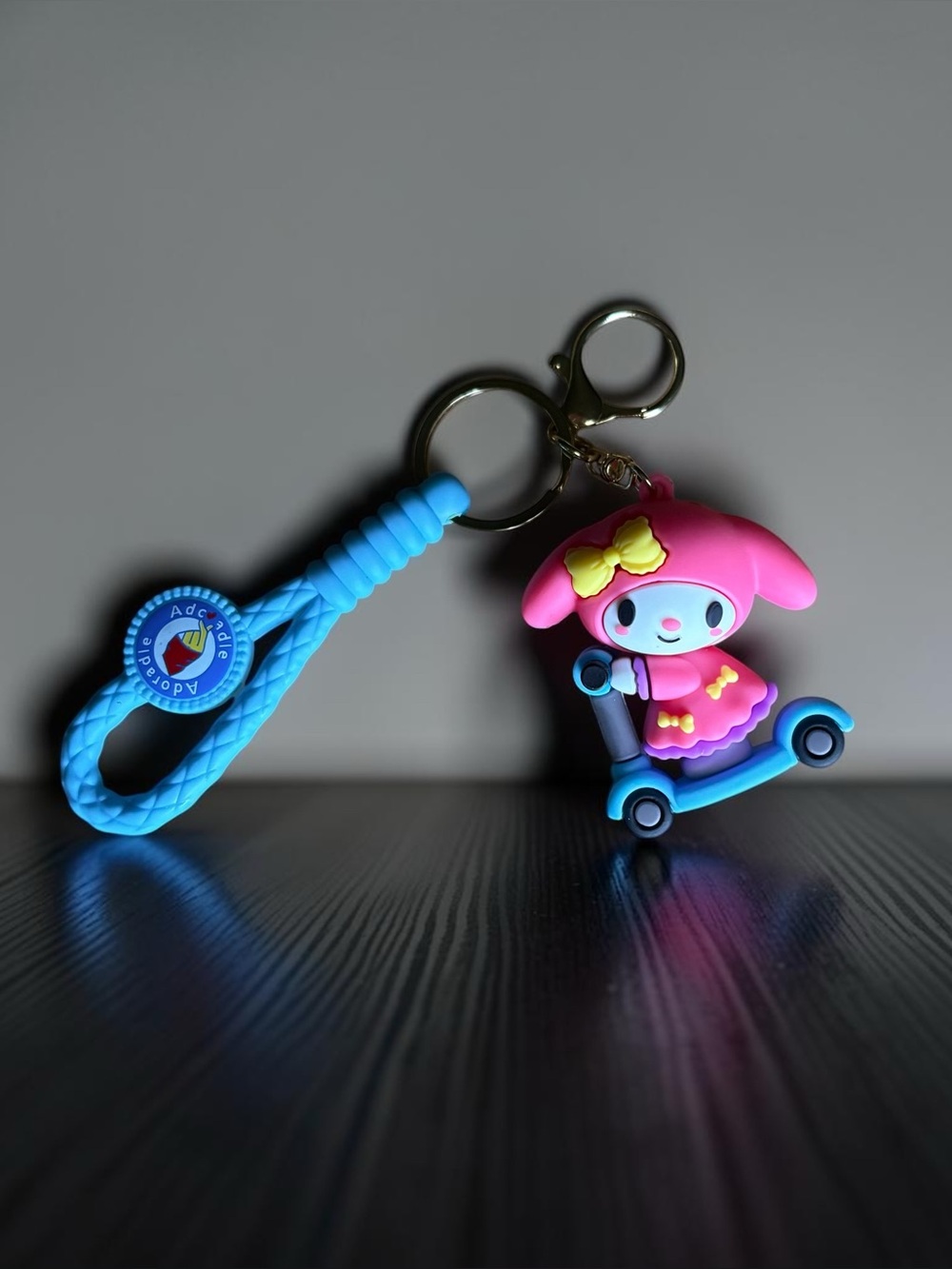 Pink My Melody Scooter Keychain with Blue Strap